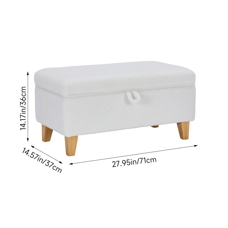 71cm Wide Rectangle Footstool Ottoman with Storage, White Teddy