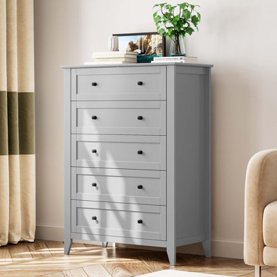 5-Drawer Tall Dresser with Deep Drawers & Metal Knobs, Modern Wood Chest