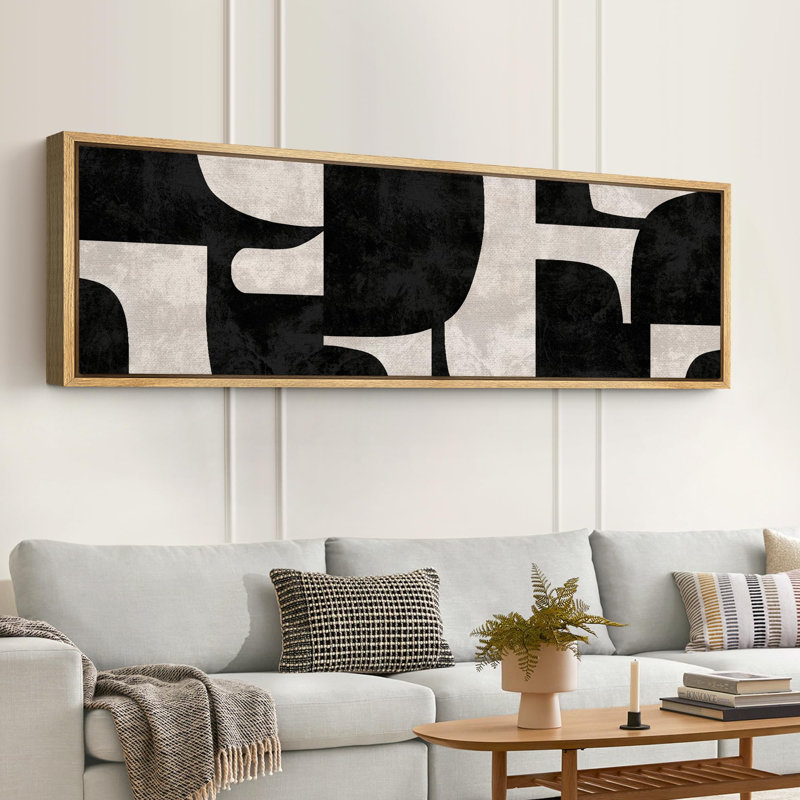 Motif géométrique abstrait géométrique noir et blanc, H 20 po x l 60 po, Naturel