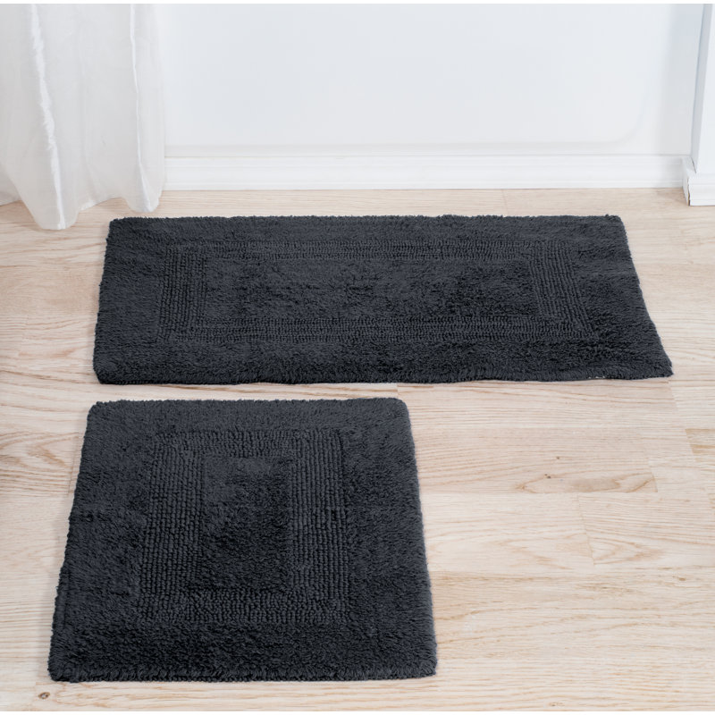 Ensemble de 2 tapis de salle de bain en coton réversible Lavish Home 2PC de 2575 GSM - tapis de salle de bain lavables à la machine pour la salle de bain, la cuisine et la salle de lavage (noir)