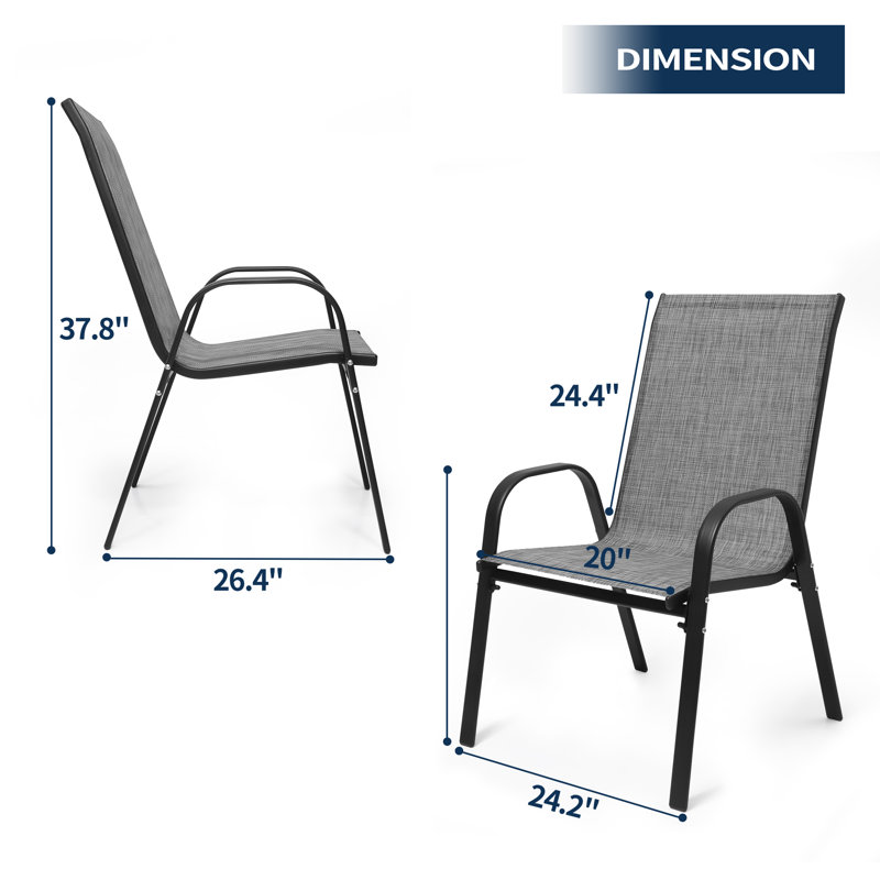 Fauteuil de patio empilable Efthemia, Gris, Ensemble de 6