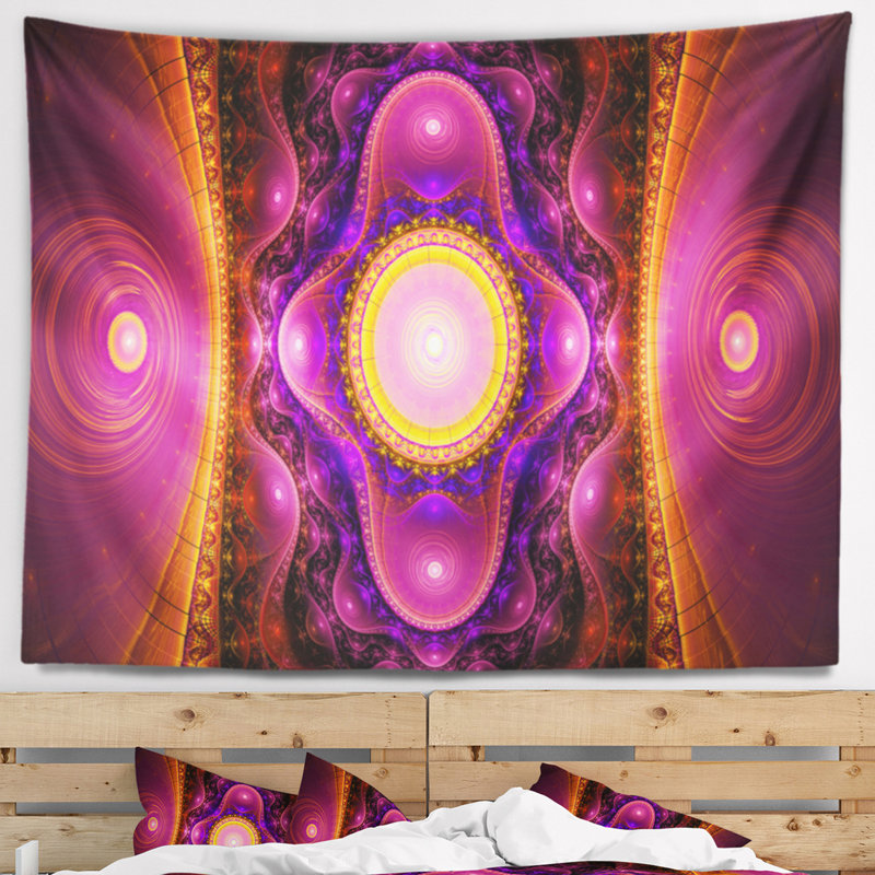 Tapisserie abstraite à motif fractal rose, H 32 po x l 39 po