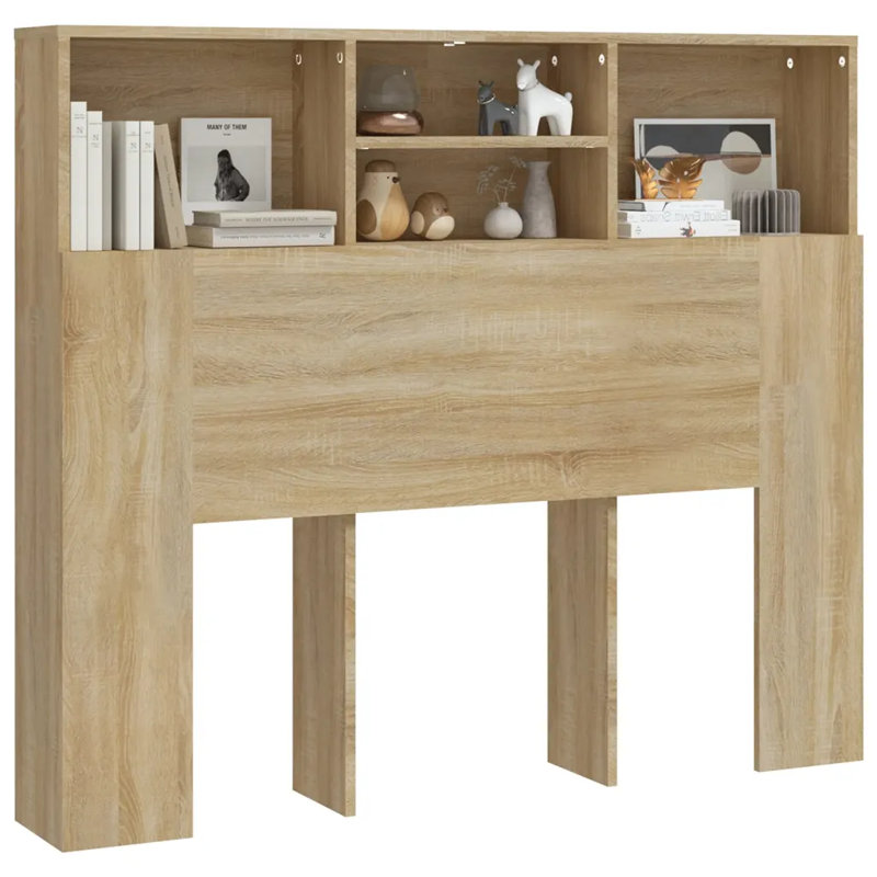 Headboard Cabinet Bedroom Home Indoor Bookcase, Small Double (4'), Sonoma Oak