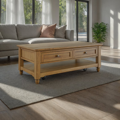 Brentwood Modern Transitional 50" Coffee Table With Storage and Caster Wheels - Light Brown