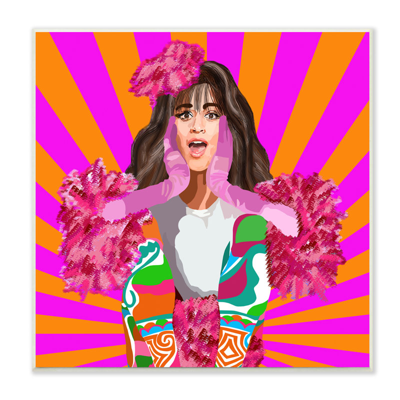 «Camilla» par Lynnda Rakos - Bold Pink Orange Stripes, H 12 po x l 12 po x P 1,5 po, Plaque murale