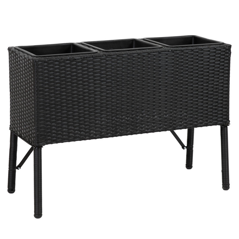 3-Section Wicker Raised Planter - Black