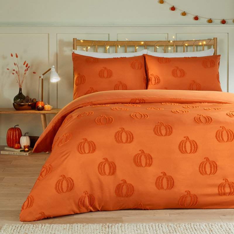 Pumpkin Fields Polyester No Pattern Duvet Cover Set with Pillowcases Included, Kingsize Duvet Cover Set + 2 King Pillowcases
