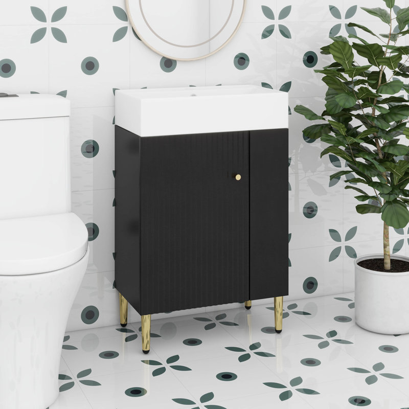 Meuble-lavabo 21,6 po avec armoire combinée, meuble de rangement pour salle de bain, lavabo simple en céramique, rangement sur le côté droit
