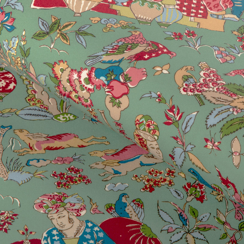 La Menagerie Shalimar Print 100% Cotton Fabric, Jade/Rose