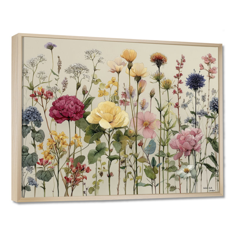 Délicat mur de fleurs sauvages - impressions sur toile de fleurs sauvages, art floral rose, H 16 po x l 32 po, Crème