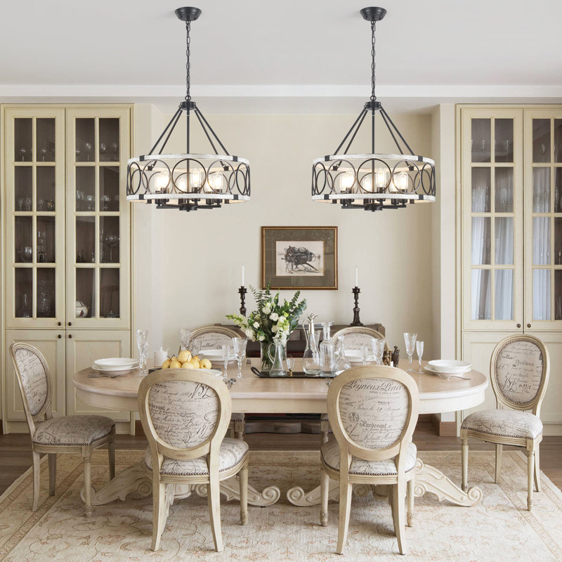  Colner 6 - Light 21 inch Vintage Dimmable Round Drum Chandelier for Dining Room, Distressed White/Black
