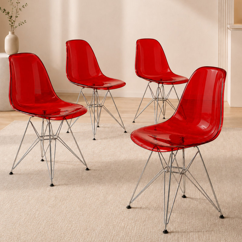 Chaise de salle à manger Northfleet, Ensemble de 4, Chrome chrome, Rouge diaphane