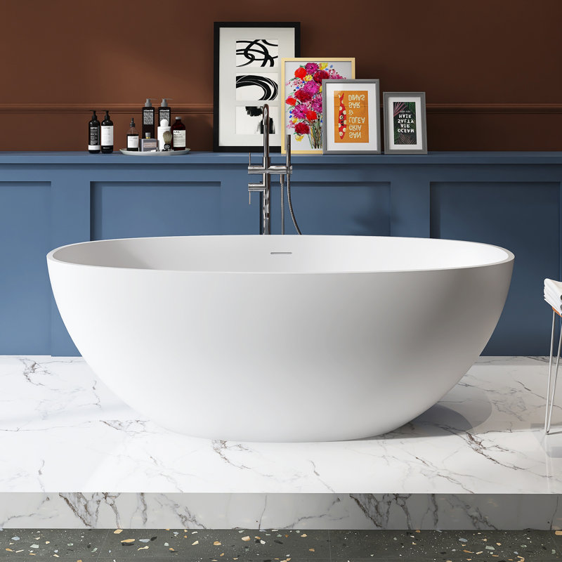 61 Inch Freestanding Solid Surface Soaking Bathtub
