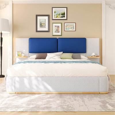 King Size Upholstered Platform Bed With Panel, Platform Bed Frame With Anti-Collision Soft Rounded Corners, Stable And Solid, No Box Spring Needed, Easy Assembly, Grey