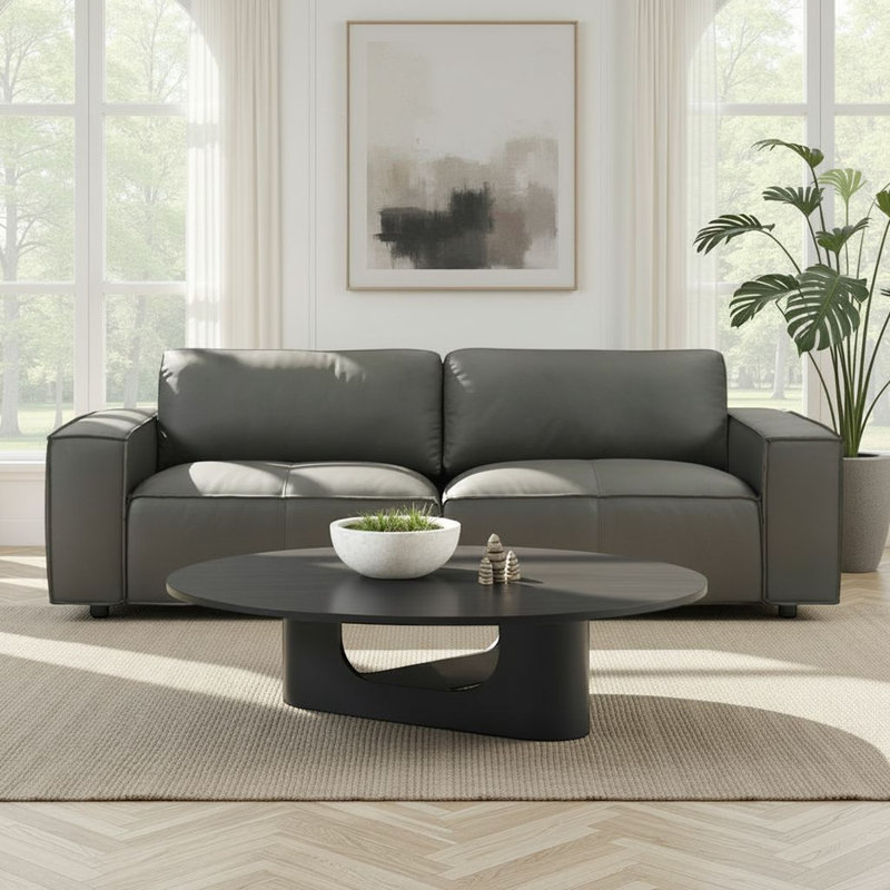 Cramer 93" Modern Leather Sofa In Anthracite Gray Or Ochre With Track Arms, Anthracite Gray