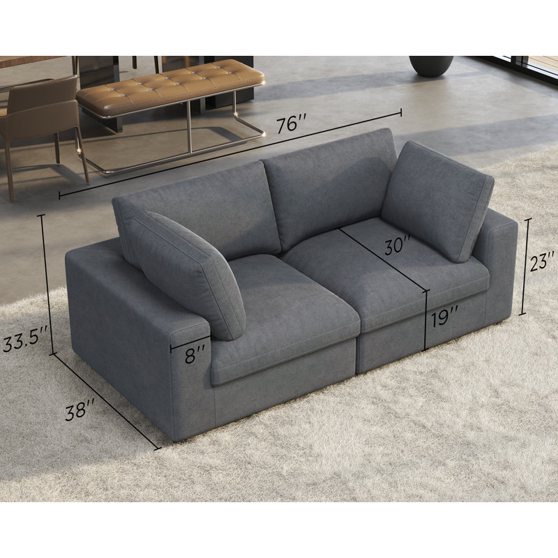 Modechai Sectional Sofa, 76 Inches Down Filled Sectional Sofa, Loveseat Comfy Couch, Gray Linen