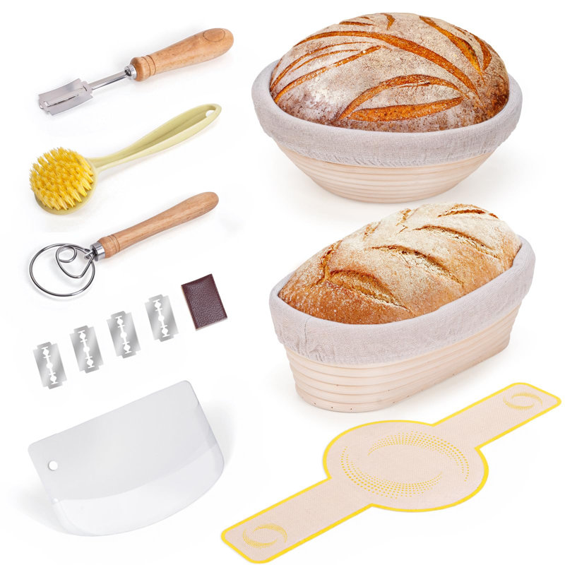 Bread Proofing Basket Set, 9 Inch Round And 10 Inch Oval Rattan Banneton Bowl With Sourdough Bread Making Tools