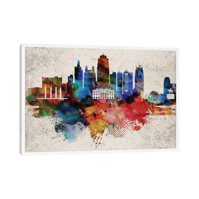 Kansas City Abstract - Print on Canvas, 101.6cm H x 152.4cm W x 3.81cm D, White Framed