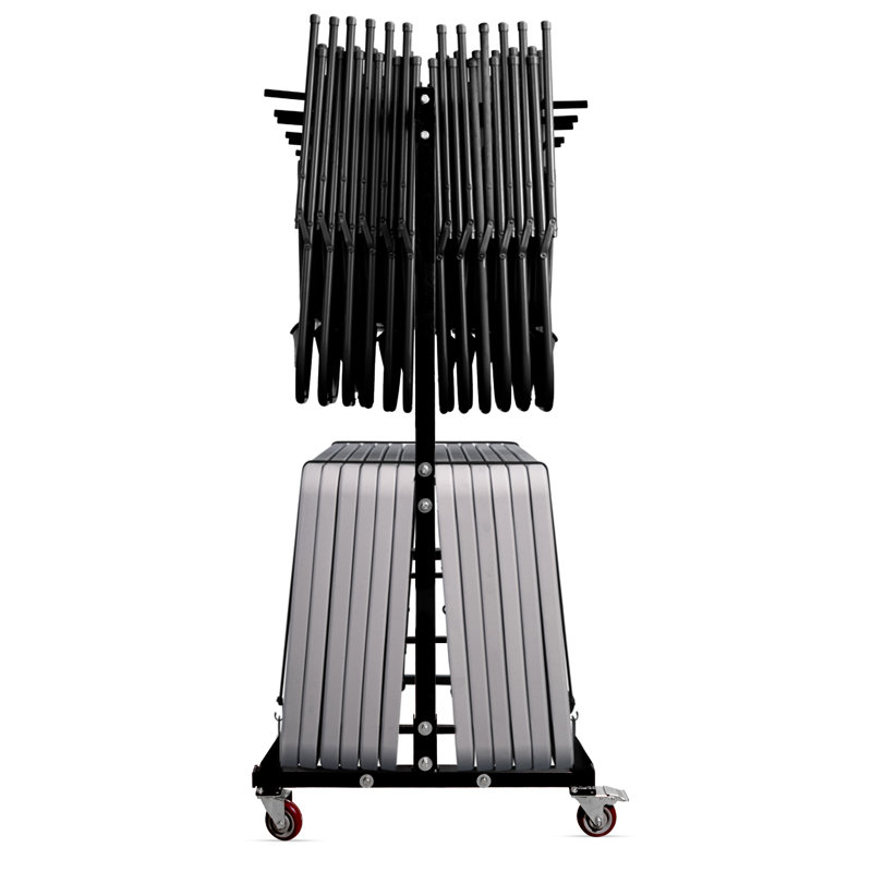Black Steel Folding Chair and Table Storage Cart with Wheels