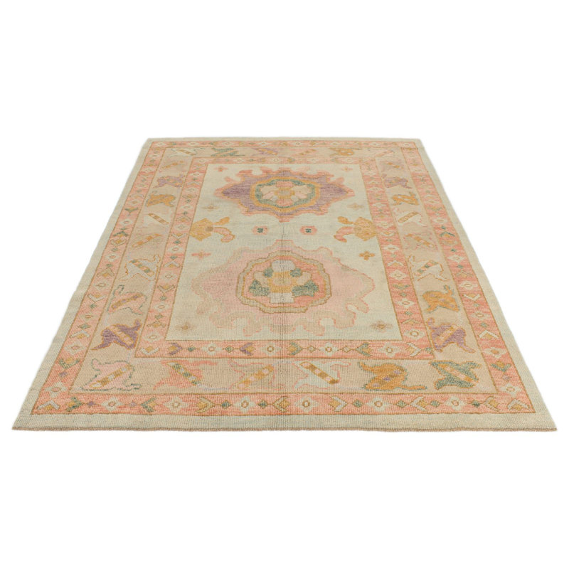 5x7 Green and Pink Turkish Oushak Rug