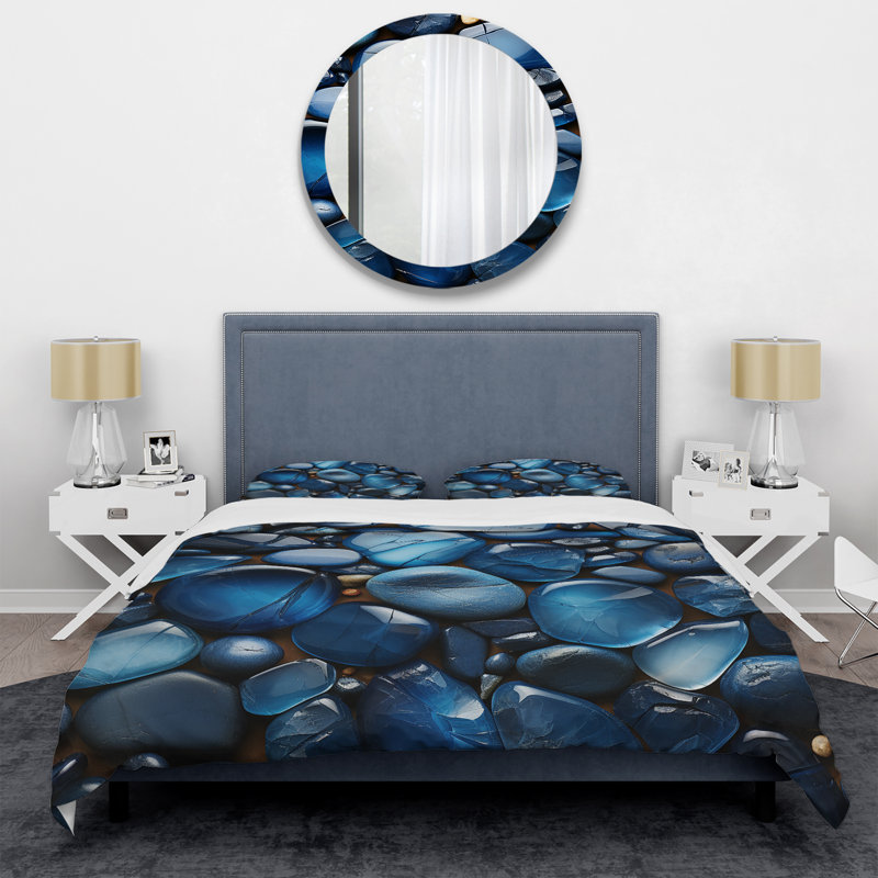 Ensemble de housse de couette Blue Sapphire Zen Stones - Spiritual Stone, Housse de couette pour grand lit et 2 taies décor