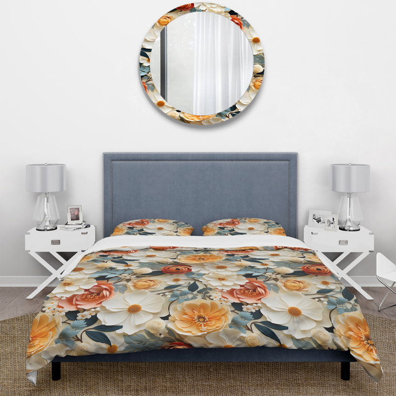 Motif floral orange élégant rustique orange - ensemble de housse de couette floral - microfibre de polyester
