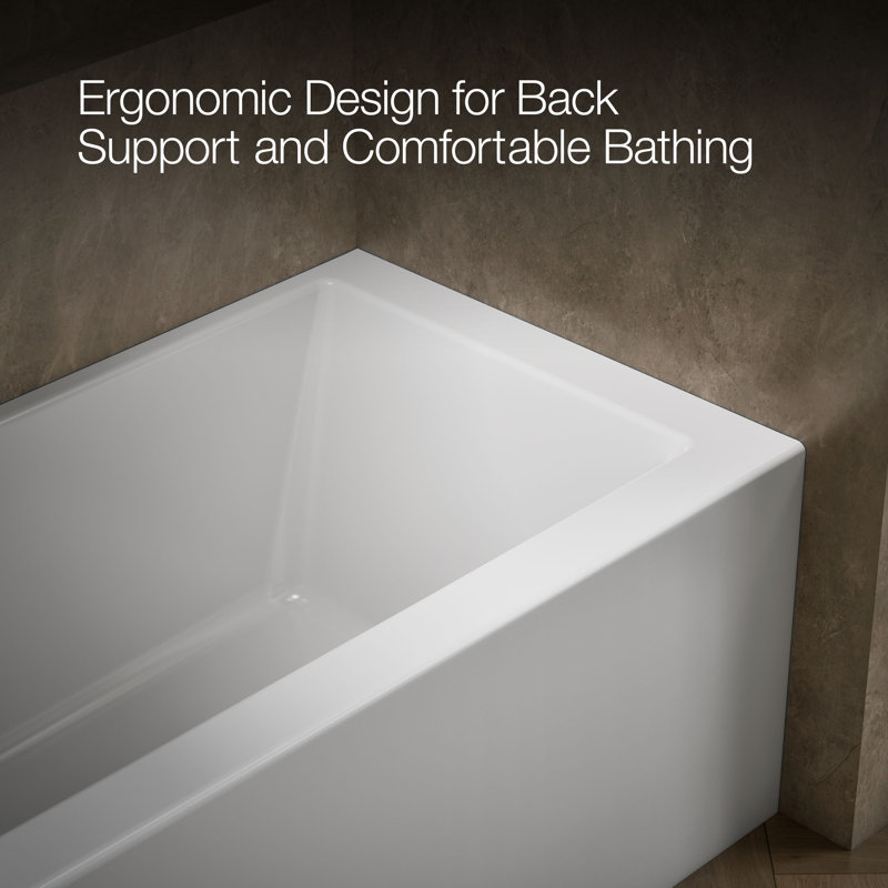Underscore® 60" x 30" Rectangular Alcove Soaking Bathtub with Slotted Overflow and Integral Apron, White, Left