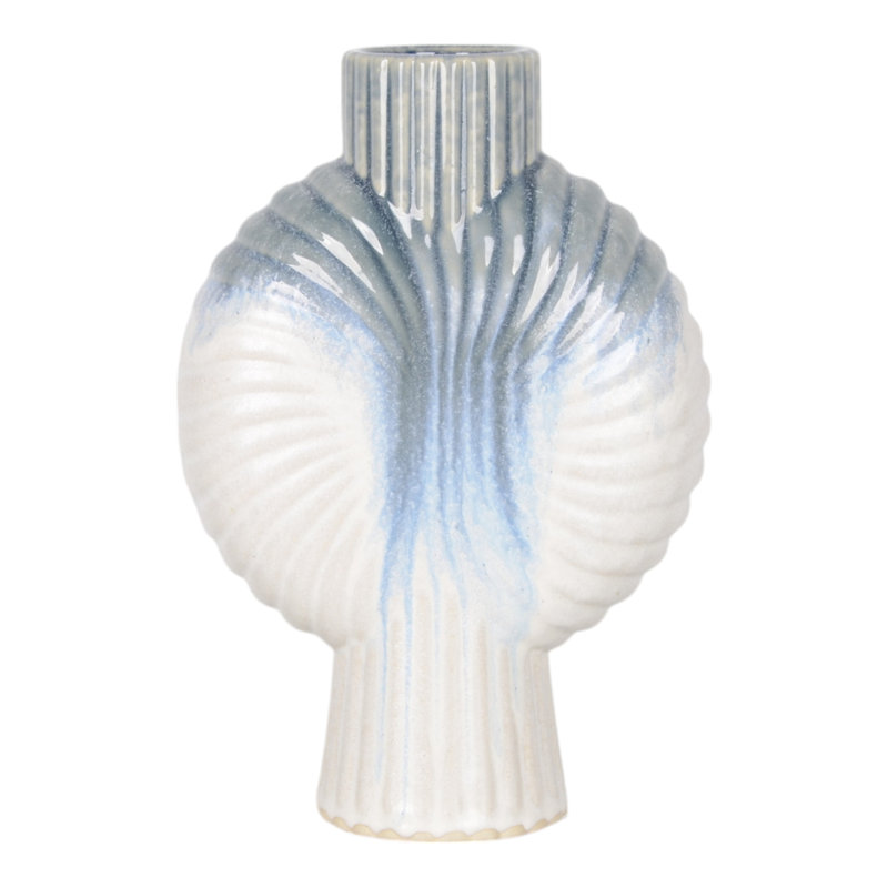 Pottery Earthenware Textured Vase With Tapered Rim And Organic Pattern, 12" H x 8" W x 4" D