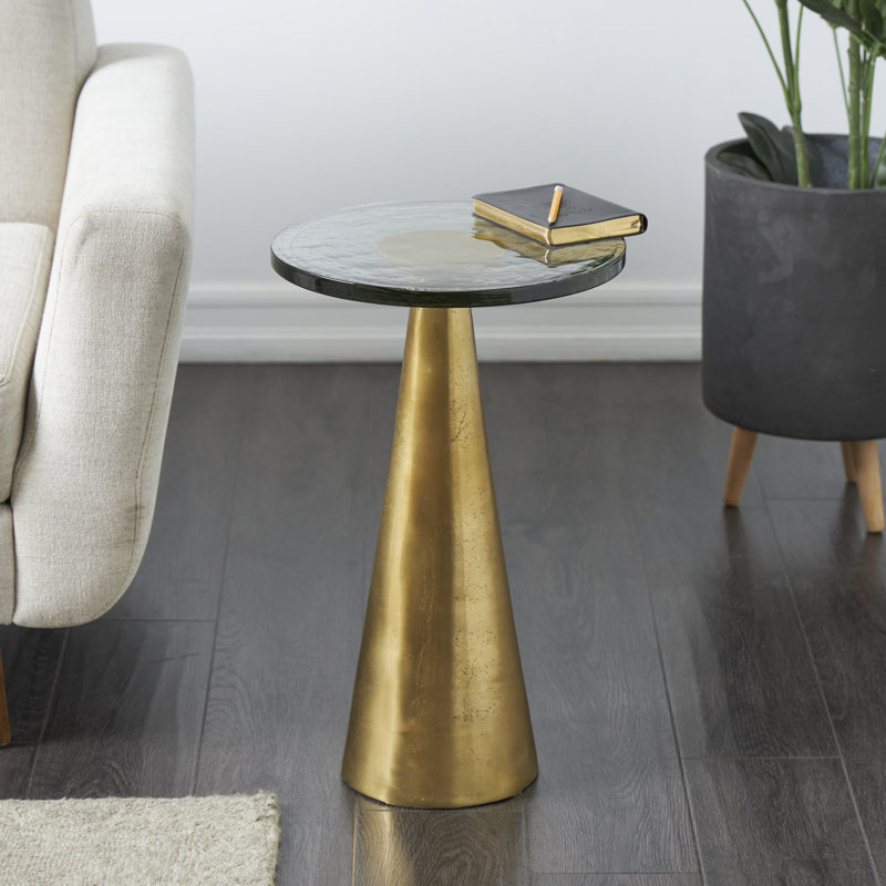 Sherborn Glass Top End Table, Gold, 21.65" H x 13.55" W x 13.55" D