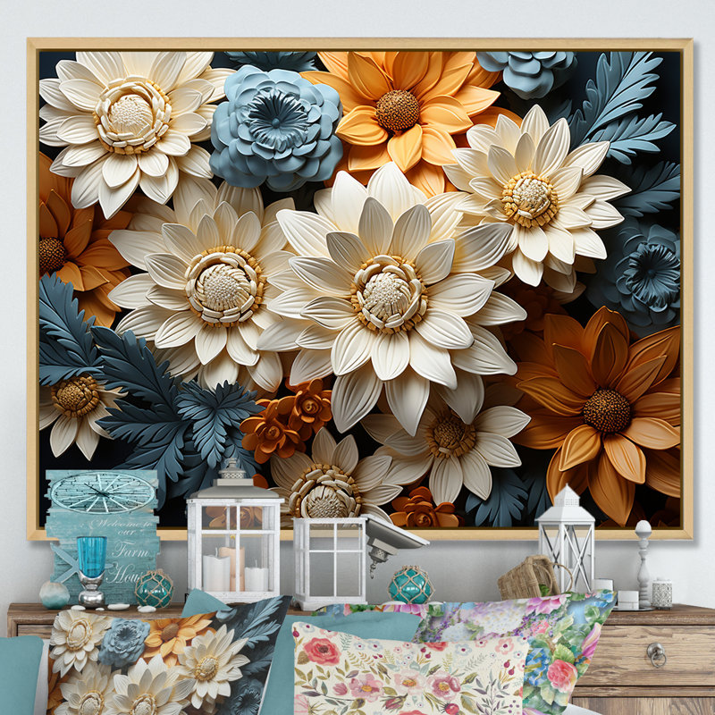 «Colorful Daisy Blossom Bliss» sur impression sur toile, Cadre flottant brun, H 24 po x l 32 po x P 1 po