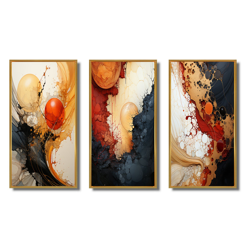 Songs Of The Bohemian Soul Dynamic Waves - Abstract Shapes Art Set Of 3 Pieces, Cadre flottant doré, H 20 po x l 36 po