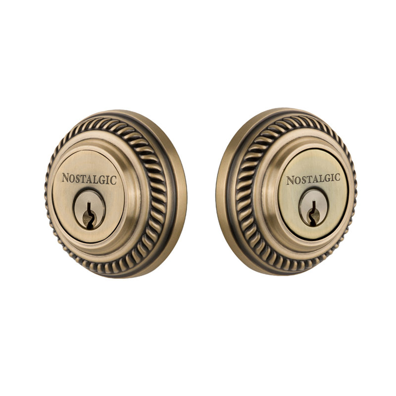Nostalgic Warehouse Rope Rosette Double Cylinder Deadbolt, Antique Brass, 2.75