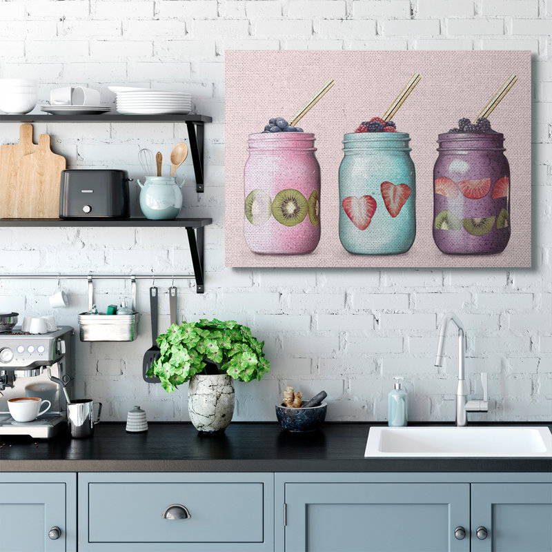 «Fruit Smoothie Jars Food Pink», impression, Toile tendue, H 36 po x l 48 po
