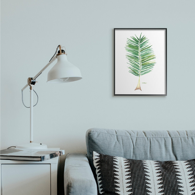 Verdure de cocotier sur fond blanc, Giclée encadrée noir minuit, H 20 po x l 16 po