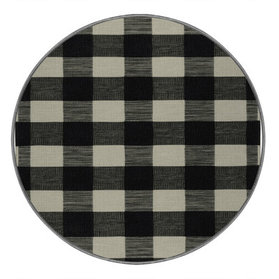 Machine Washable Checkered Gray Area Rug