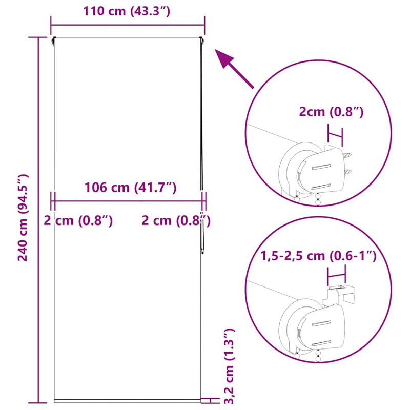 Room Darkening Roller Shade, 110cmW x 240cmL