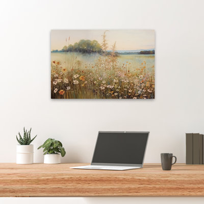 Wildflower Meadow At Dawn I - peinture de paysage réaliste avec fleurs sauvages