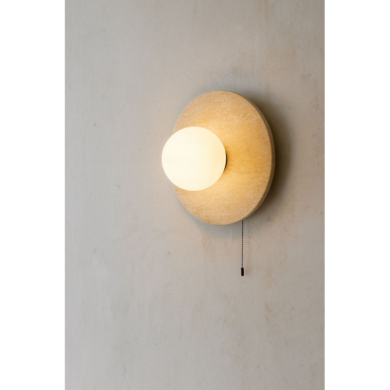 Elegant Wall Lamp with Travertine Body, Beige & White | 9.5 in Height, 4 in Base Plate | On/Off Button on Cable, Socket Type: G9 Max 10W (Bulb Not Included) | Stylish Lighting for Home Decor & Ambiance