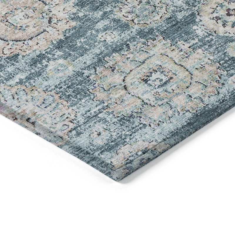 Tapis intérieur / extérieur bleu sarcelle et bleu ciel lavable HomeRoots 5 pi x 8 pi