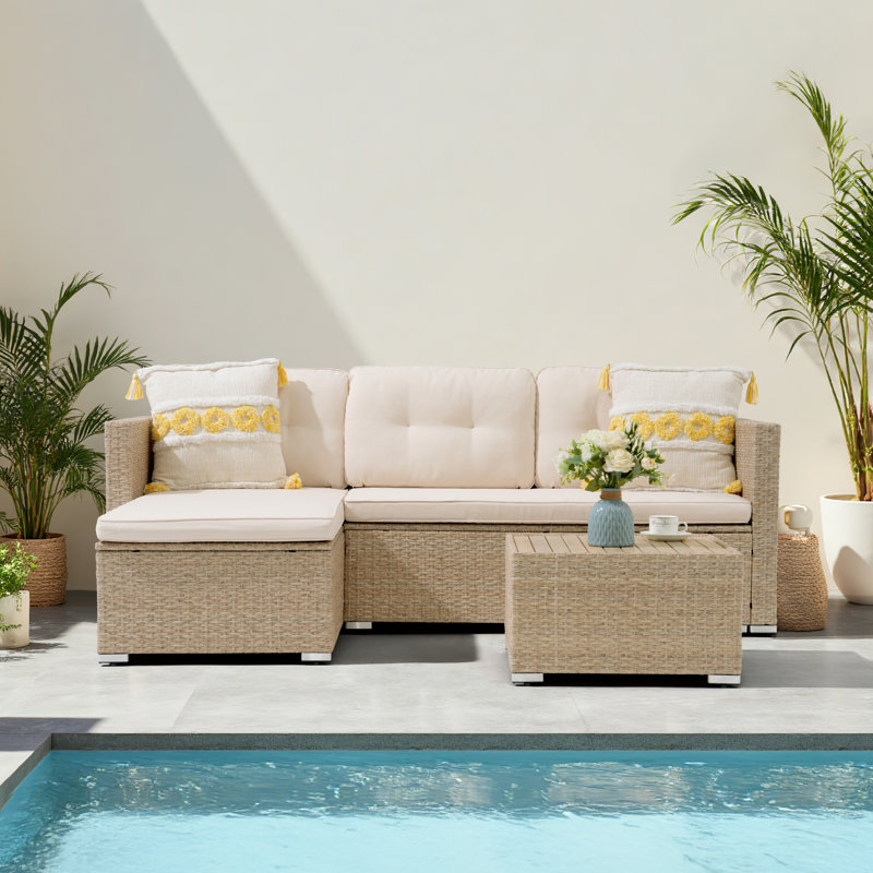 3 - Person Patio Conversation Sets With Cushions, Beige Frame/Cream Cushion