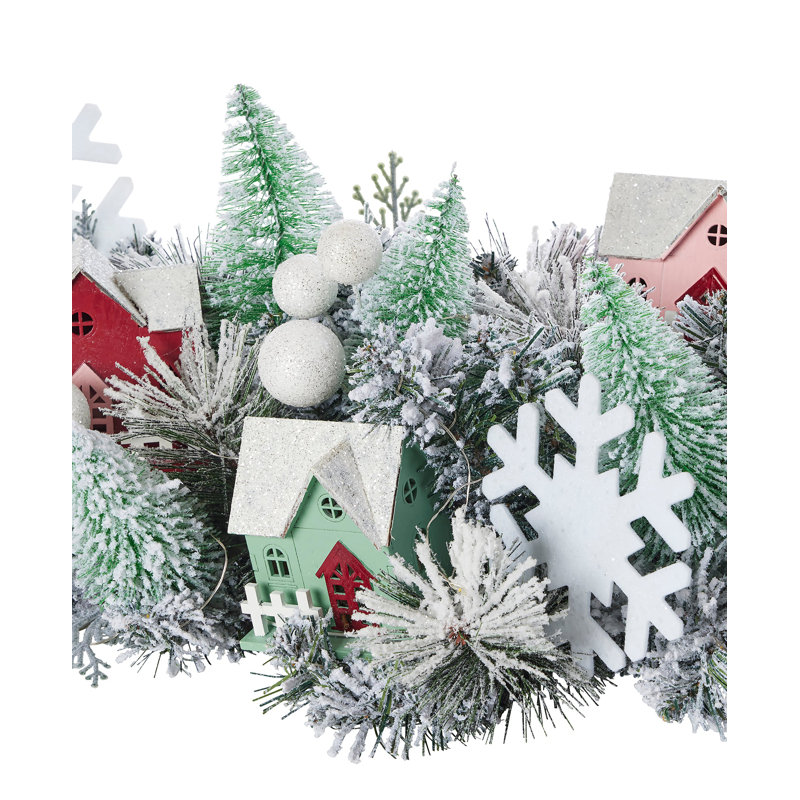 Bougeoir 60 po Snowy Cottage pré-éclairé avec 70 lumières féeriques B / O