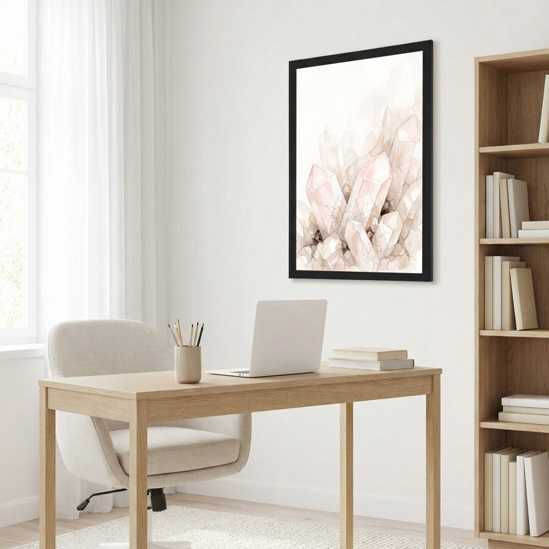 Rose et beige, grappe de cristal, aquarelle, peinture sur toile, H 18 po x l 12 po