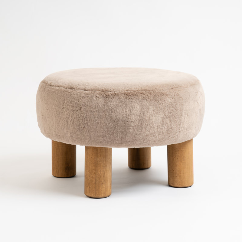 Soft Faux Fur Round Foot Stool, Grey