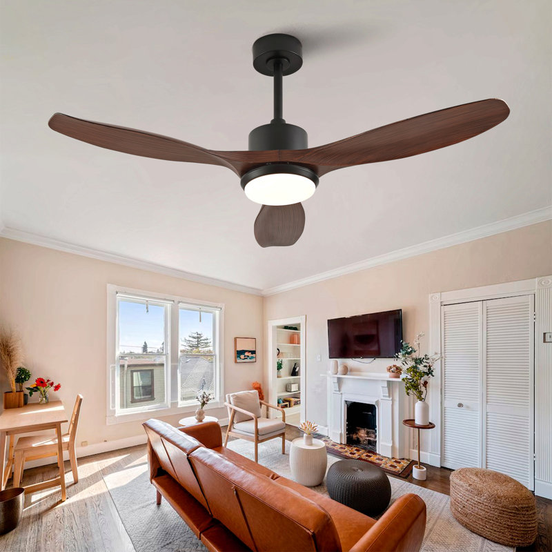 Hot Sales 52 Inch Modern Black Ceiling Fan With Light 3 ABS  Blades Remote Control Reversible DC Motor With Dimmable LED