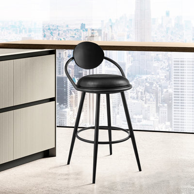 Tabouret de comptoir de 26 pouces en fer noir et similicuir rétro, glissière lisse pour faciliter le mouvement, barre pivotante avec finition en similicuir, différentes hauteurs, cuisine