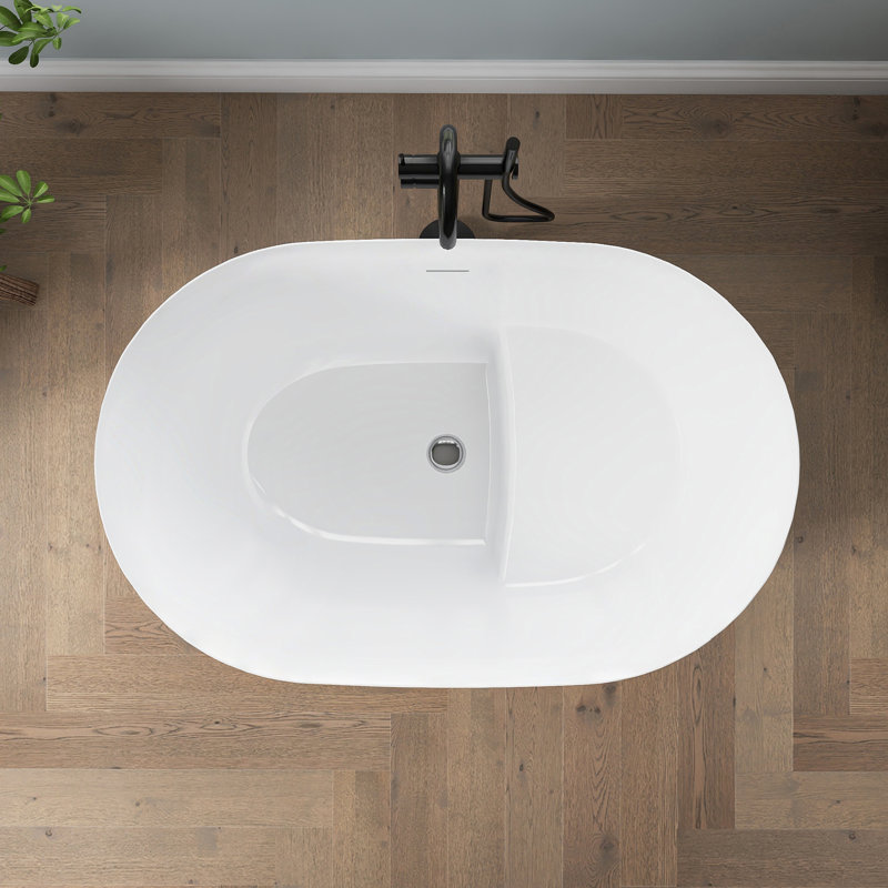 Tidal 43'' Acrylic Freestanding Tub With Seat, Deep Soaking Acrylic Bathtub with Overflow Drain, 43''