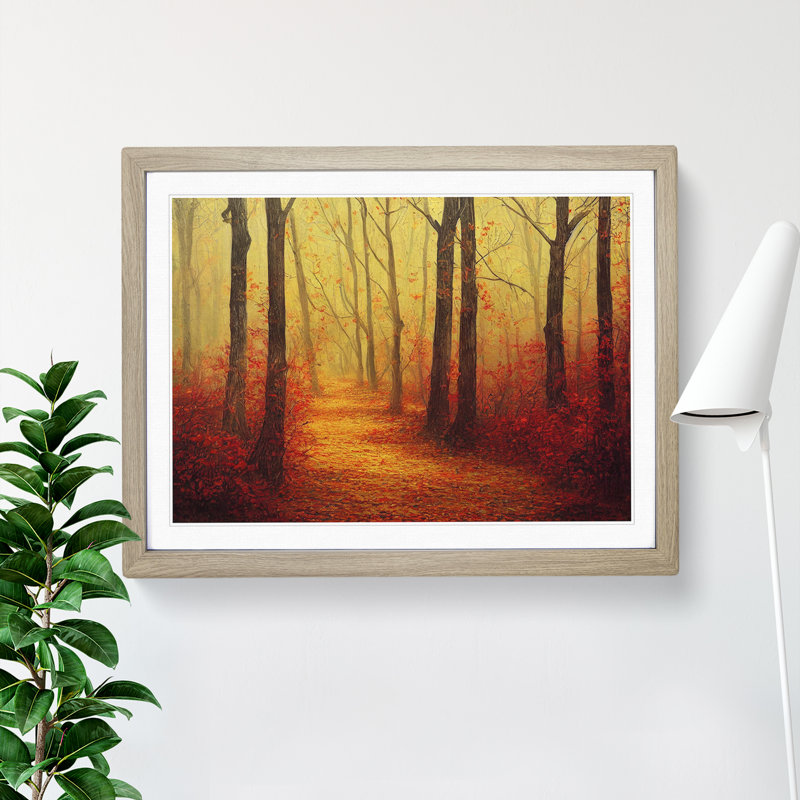 Warm Autumn Forest Vol.2 - Single Picture Frame Painting, 25cm H x 34cm W x 2cm D, Oak Framed