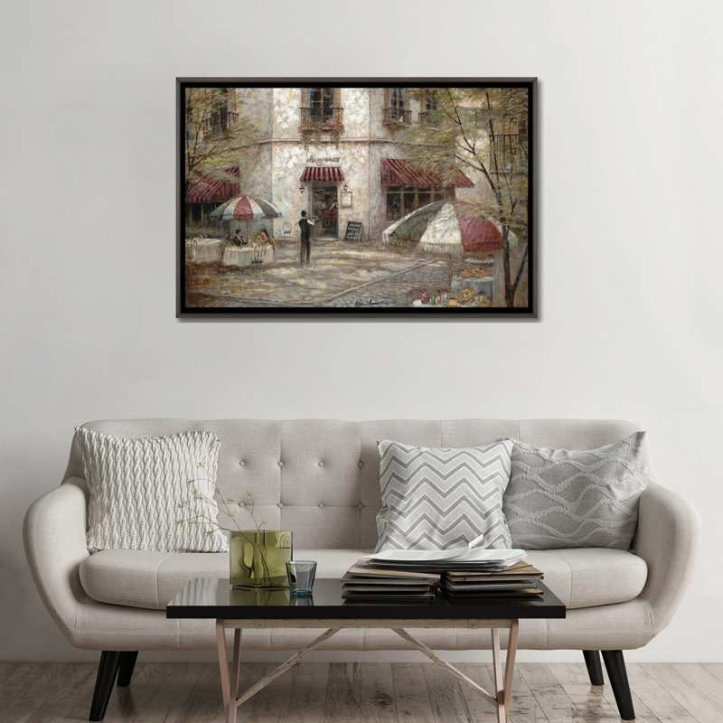 " Maggiano's " by Ruane Manning, 32" H x 48" W x 1.5" D, Gray Framed Canvas, No Matte