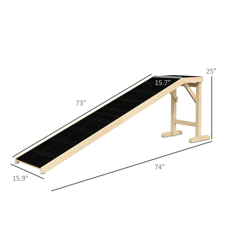 Rampe pour animaux de compagnie pour lit et canapé, structure en bois naturel avec housse en polyester noir