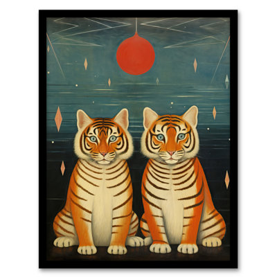 Tiger Twins Tea Party Cute Animal Cubs - Single Picture Frame Print